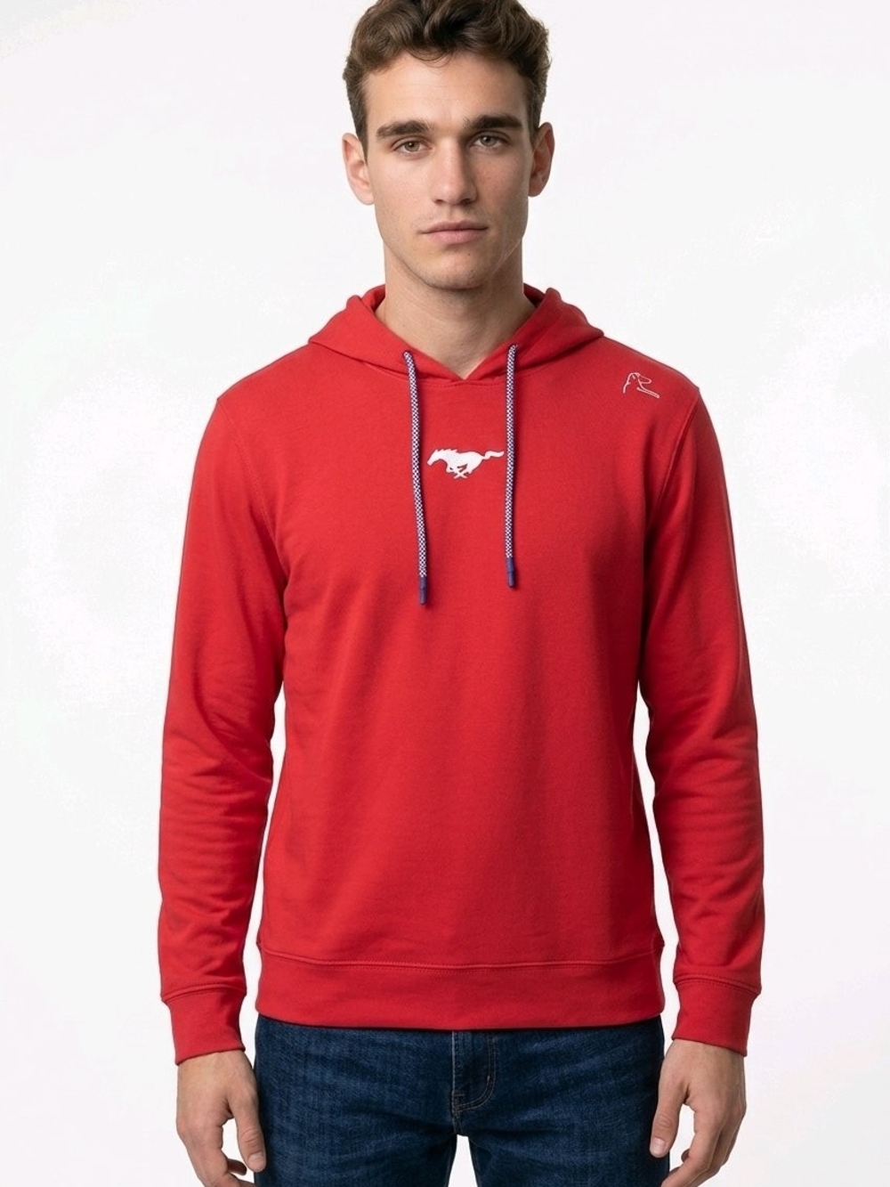 Rhoback Men's Hesi Performance Hoodie Red Mustang Logo Pullover Size M  Medium